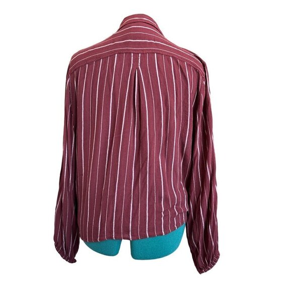 American Eagle Button Front Blouse  Women XL  Maroon with White Stripes Viscose - Picture 4 of 8